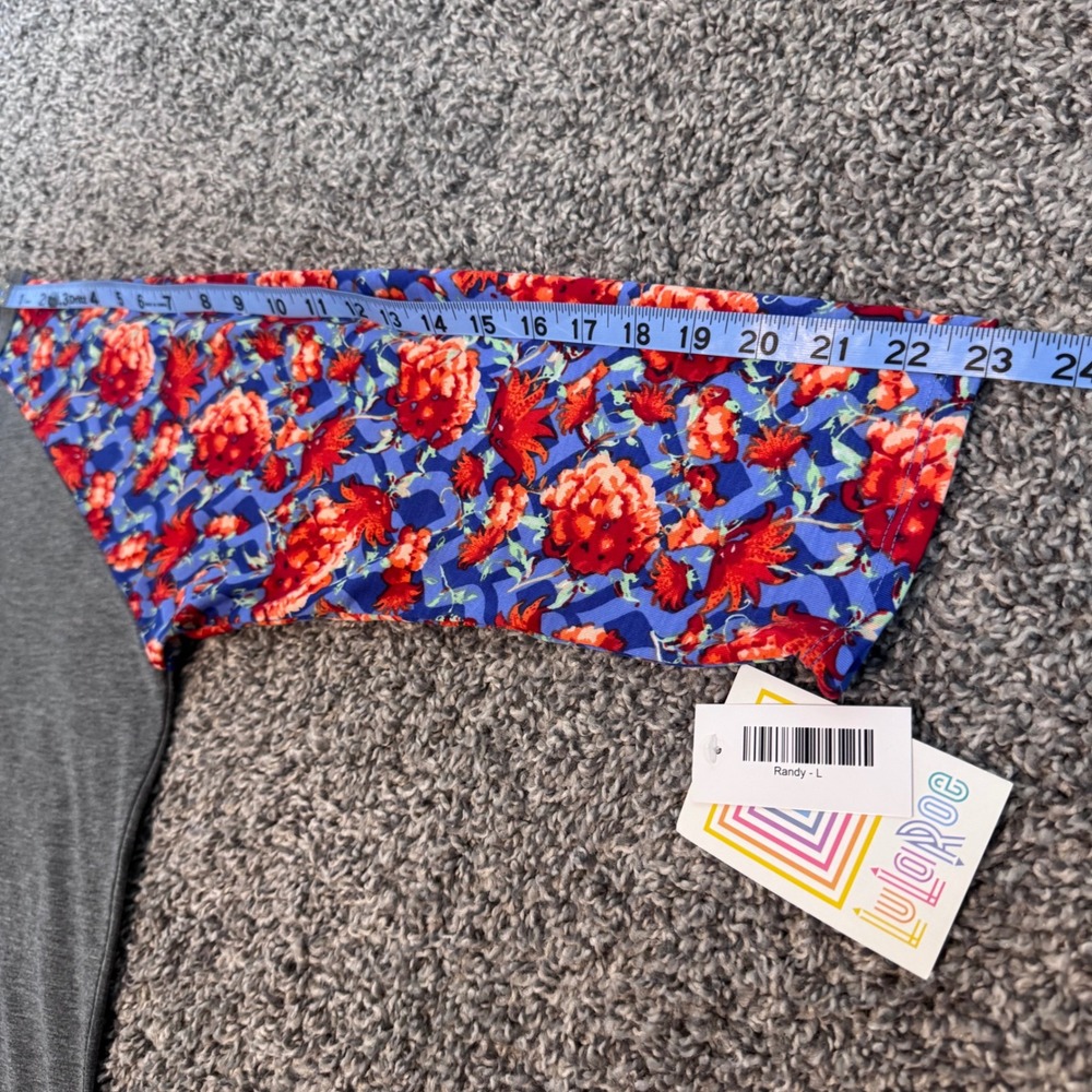 NWT LuLaRoe Randy Raglan Floral Print Sleeves w/ Gray Women's Size L 3/4 Sleeve - Picture 5 of 6